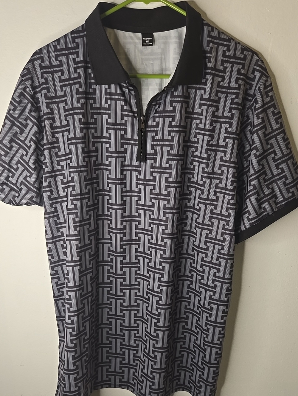 Manfinity Men's Geometric Print Polo Shirt - Black/Gray